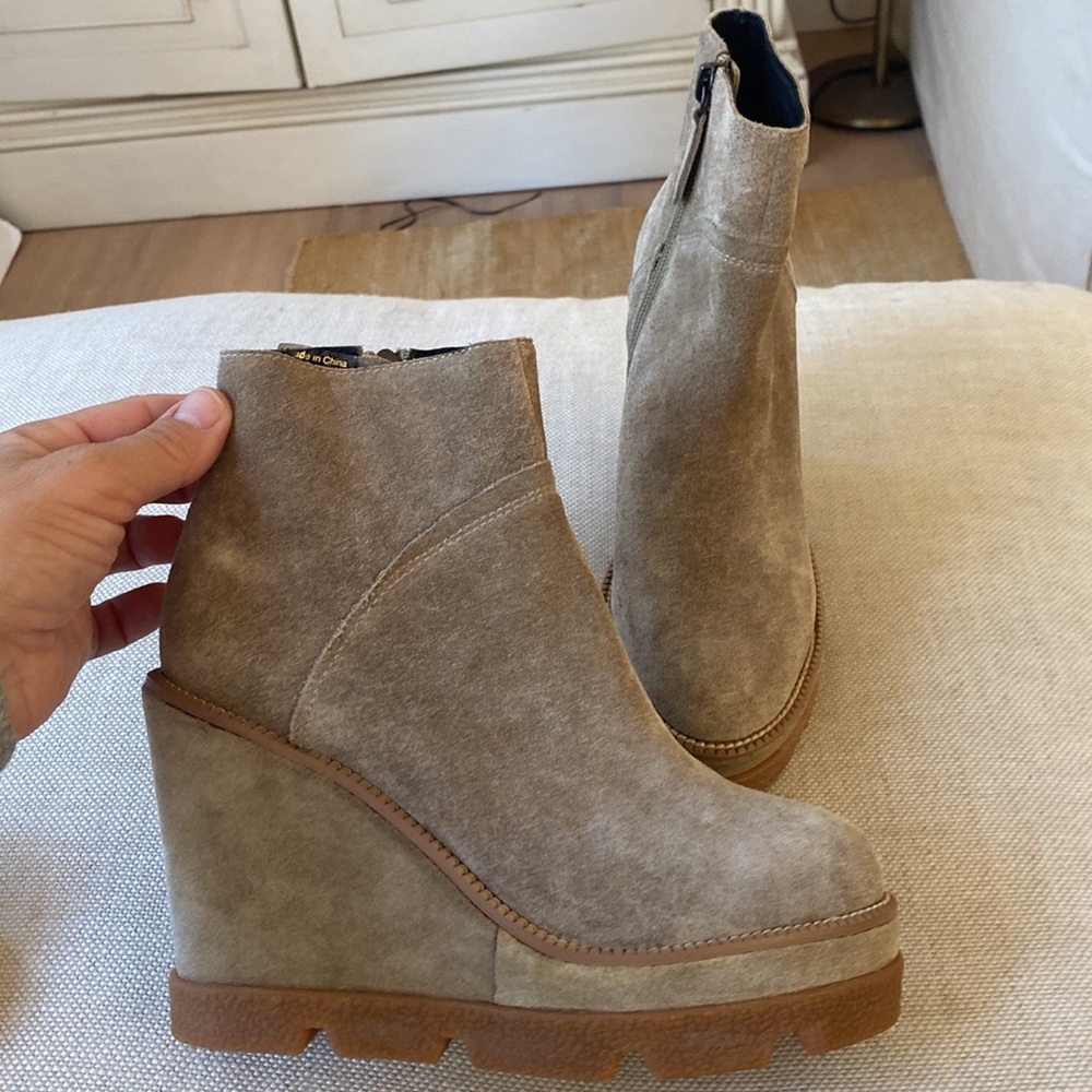 Anthropologie Tan Suede Ankle Booties